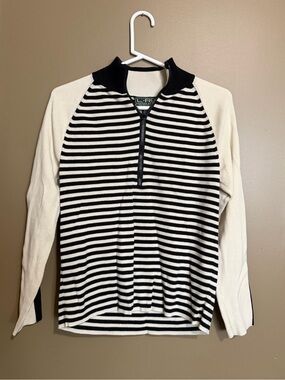 Ralph Lauren Black & Cream Striped Half-Zip Sweater